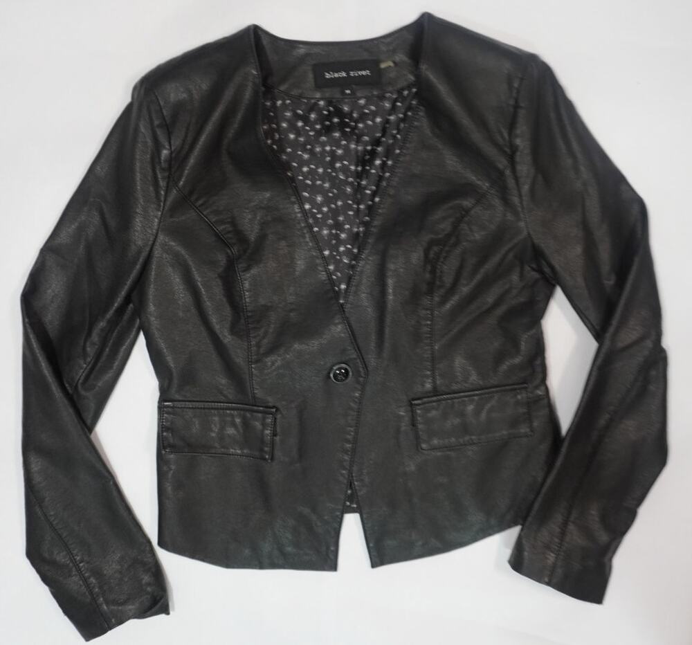 Black Rivet Black Faux Leather Blazer Jacket M Fitted Single Button